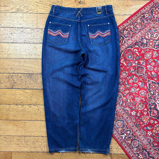 Vintage Coogi Blue Embroidered Y2K Hip Hop Baggy Jeans - 40