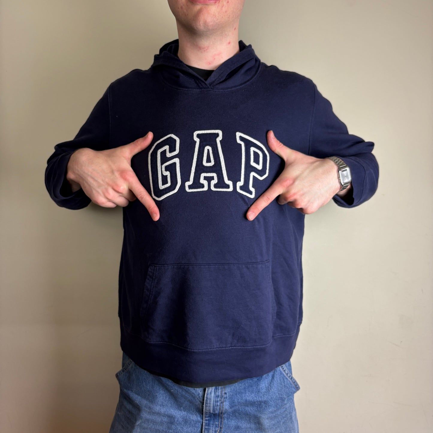 Vintage GAP Navy Blue Embroidered Hoodie Sweatshirt -