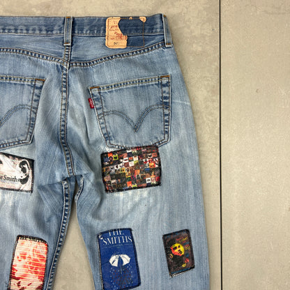 Vintage Levis 501 Patchwork The Smiths Blue Denim Straight Jeans - 30