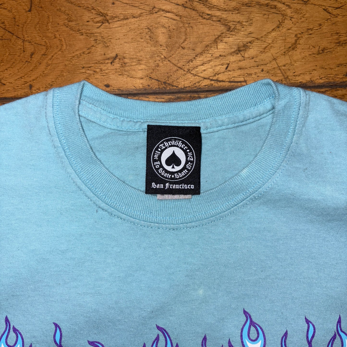 Vintage Thrasher Blue Flames Skate Graphic T-Shirt - S