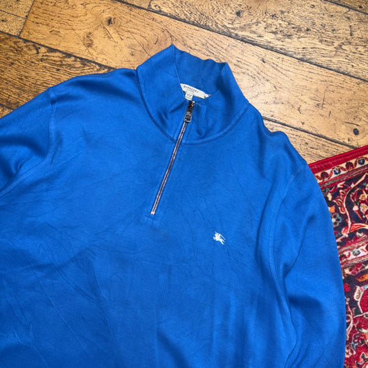 Vintage Burberry Blue Embroidered Quarter Zip Sweatshirt - XL