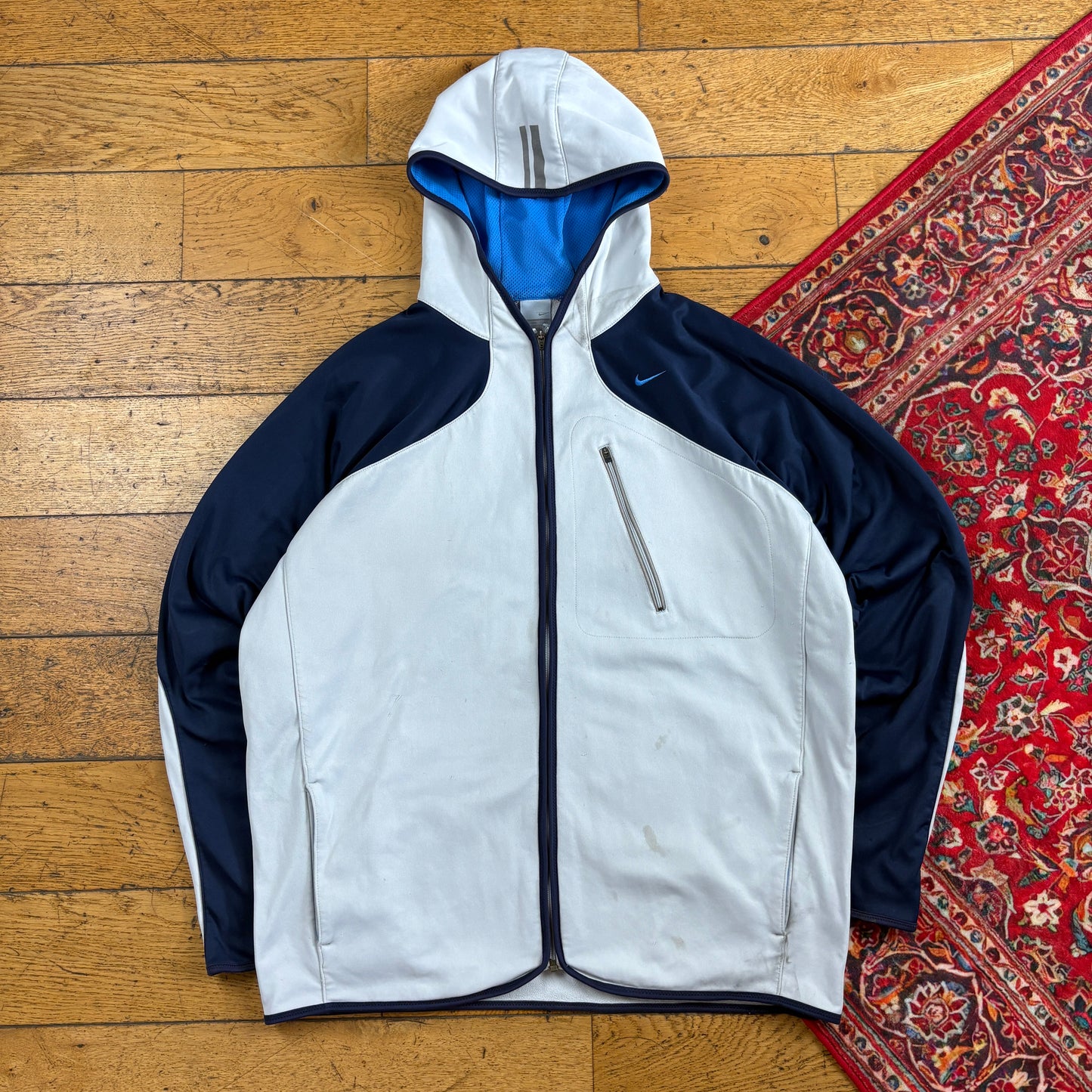 Vintage Nike White Navy Swoosh Y2K Tracksuit Jacket - XL