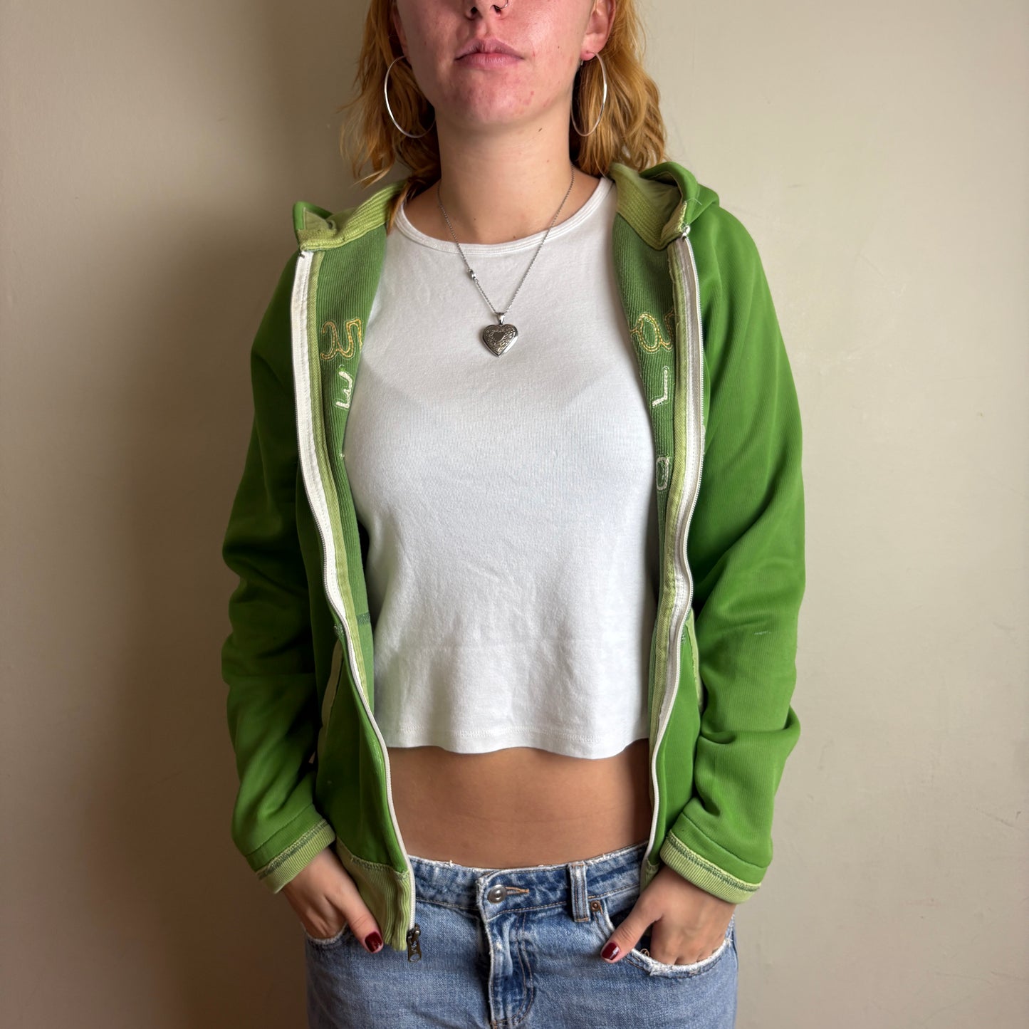 Vintage Abercrombie and Fitch Green Zip Hoodie Embroidered Sweatshirt - M