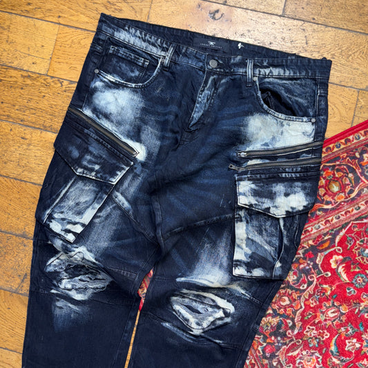 Vintage Navy Embroidered Y2K Hip Hop Slim Jeans - 42L