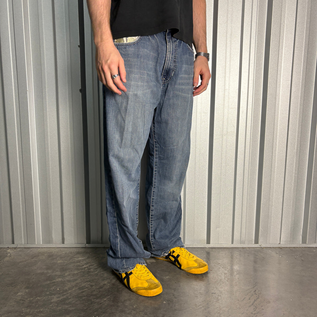 Ecko Unltd Blue Embroidered Japanese Denim Hip Hop Y2K Baggy Jeans - 36R
