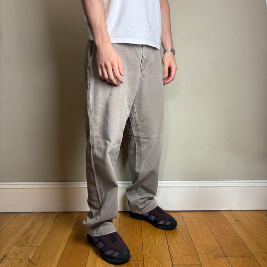 Vintage Carhartt Light Brown Grey Workwear Carpenter Baggy Trousers - 36L