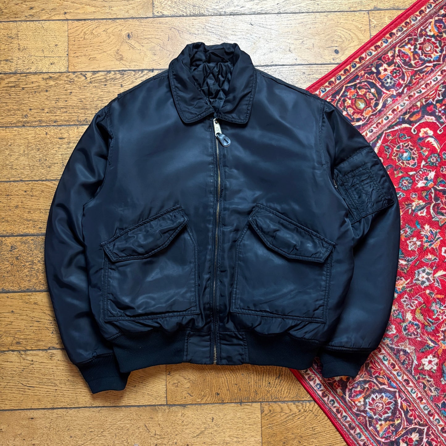 Vintage Black Bomber Aviator Puffer Jacket - M
