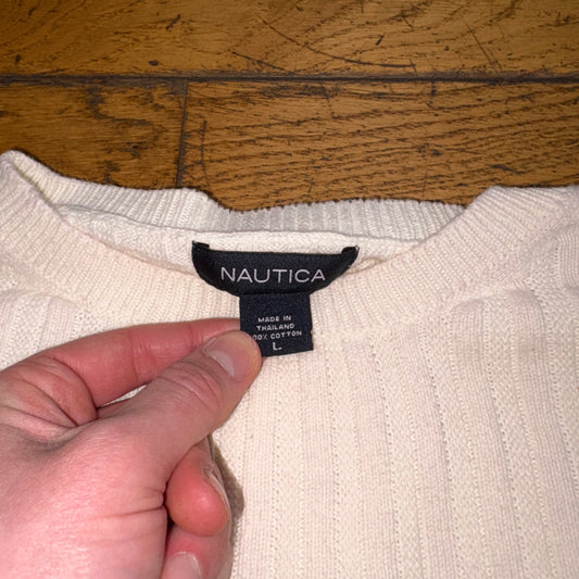 Vintage Nautica Cream Cable Knit Jumper - 2XL