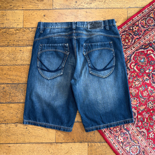 Vintage Karl Kani Y2K Embroidered Hip Hop Blue Baggy Shorts Jorts - 40