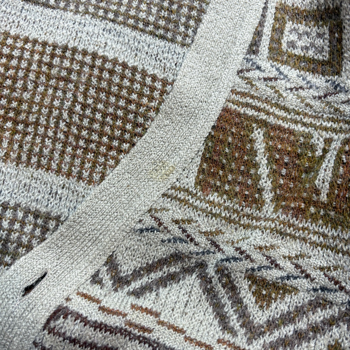 Vintage Grey Pattern Chunky Knit Cardigan Jumper - XL