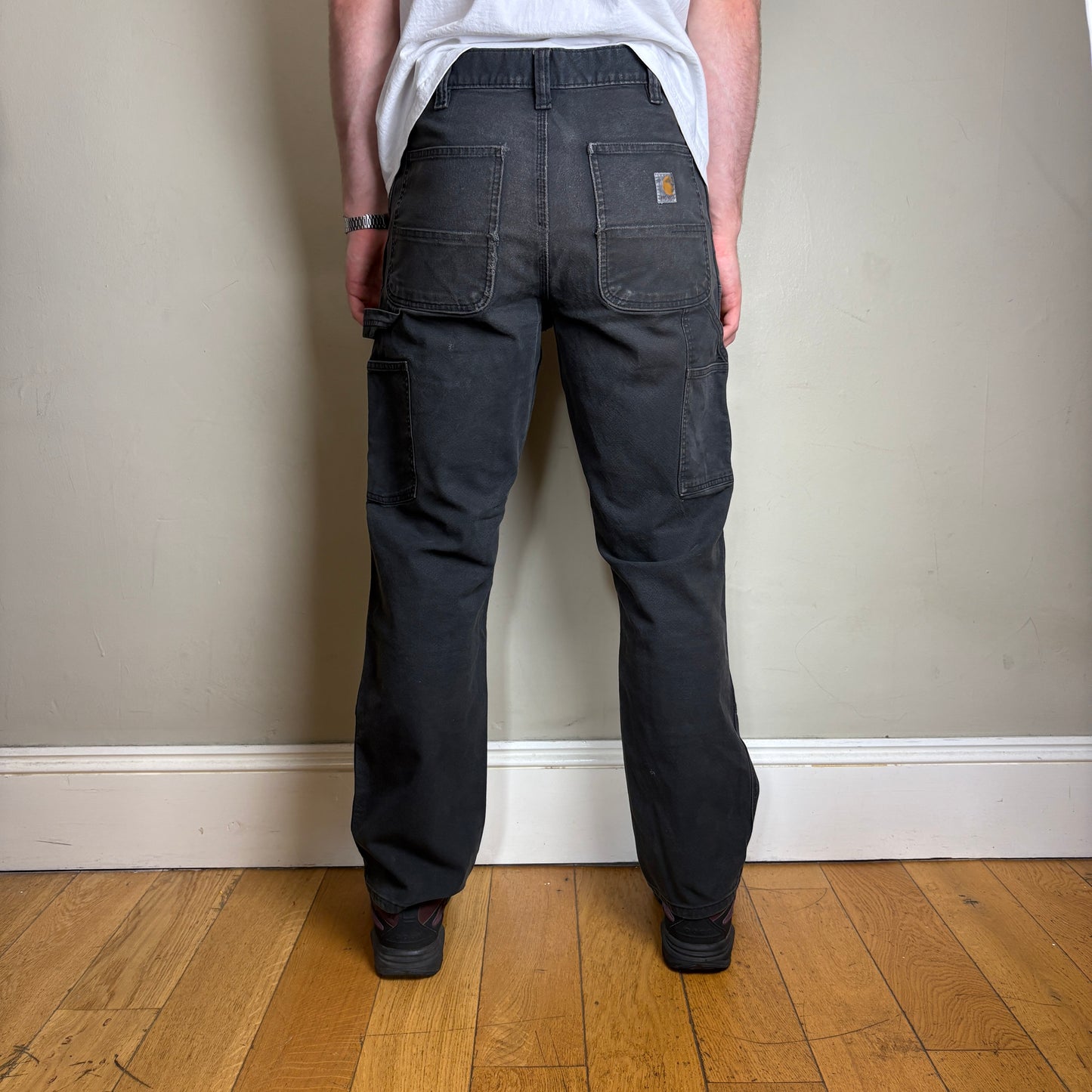 Vintage Carhartt Black Double Knee Workwear Carpenter Baggy Trousers - 34S