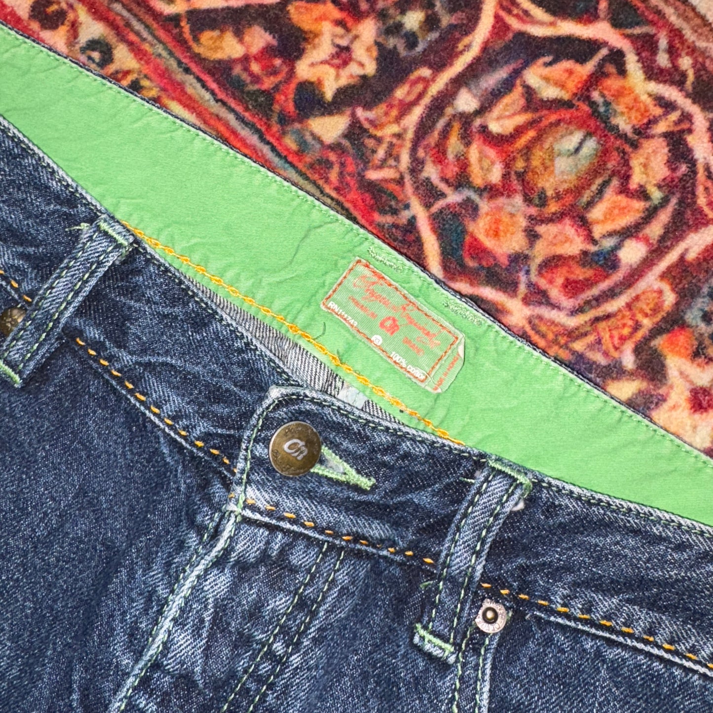 Vintage Blue Distressed Embroidered Y2K Hip Hop Bootcut Baggy Jeans - 36R