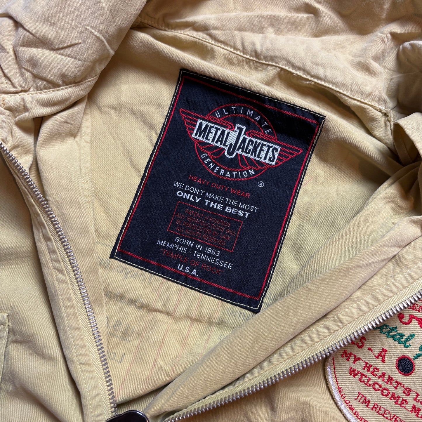 Vintage 1993 Metal Jackets Yellow Workwear Active Bomber Hoodie Jacket -
