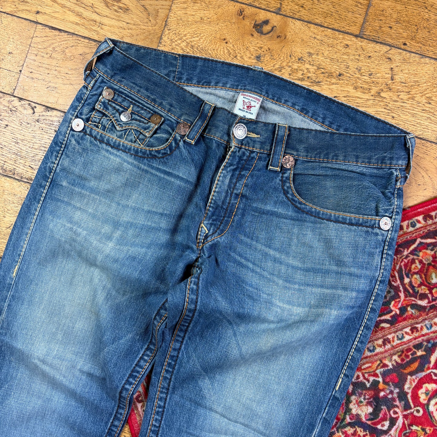 Vintage True Religion Blue Embroidered Y2K Hip Hop Baggy Jeans - 40