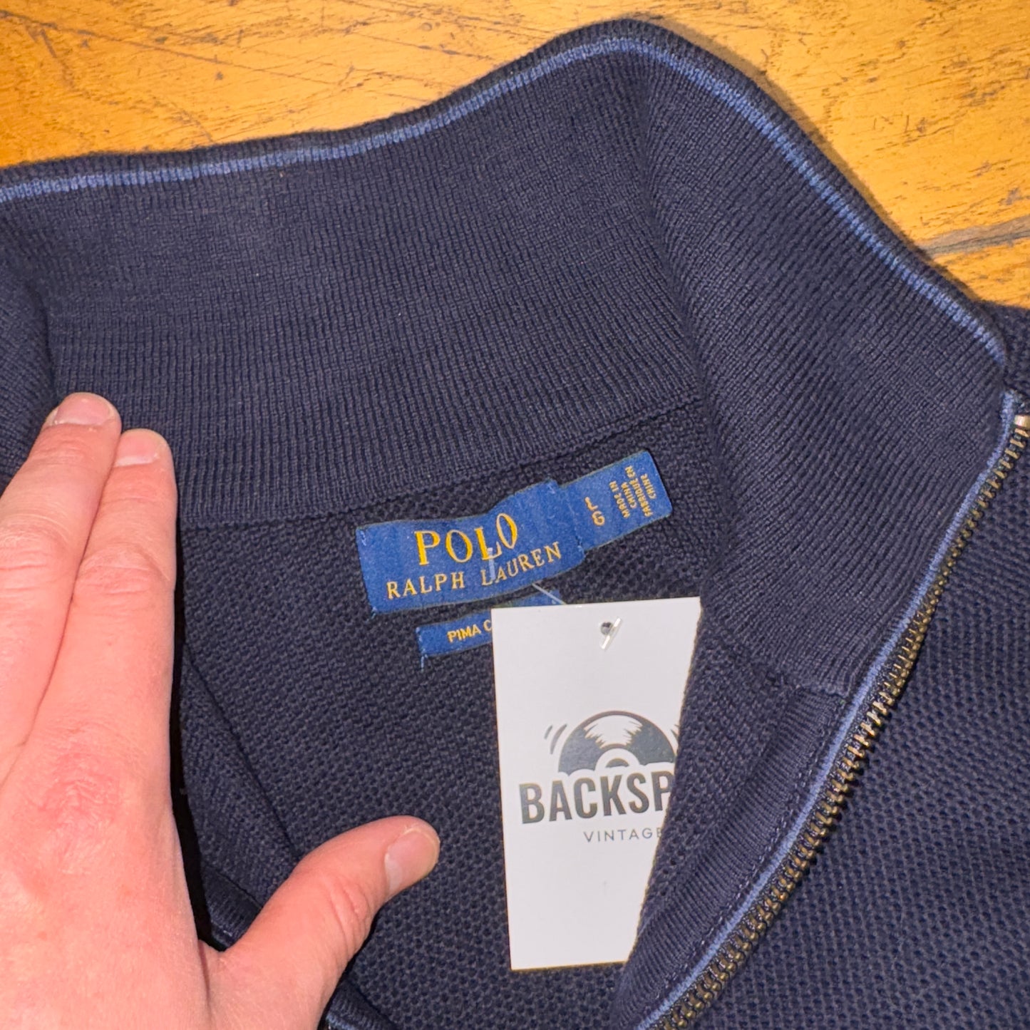 Vintage Ralph Lauren Navy Quarter Zip Knit Jumper - L
