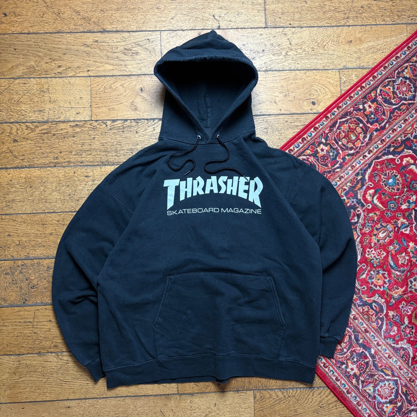 Vintage Thrasher Black Skate Hoodie Sweatshirt - XL