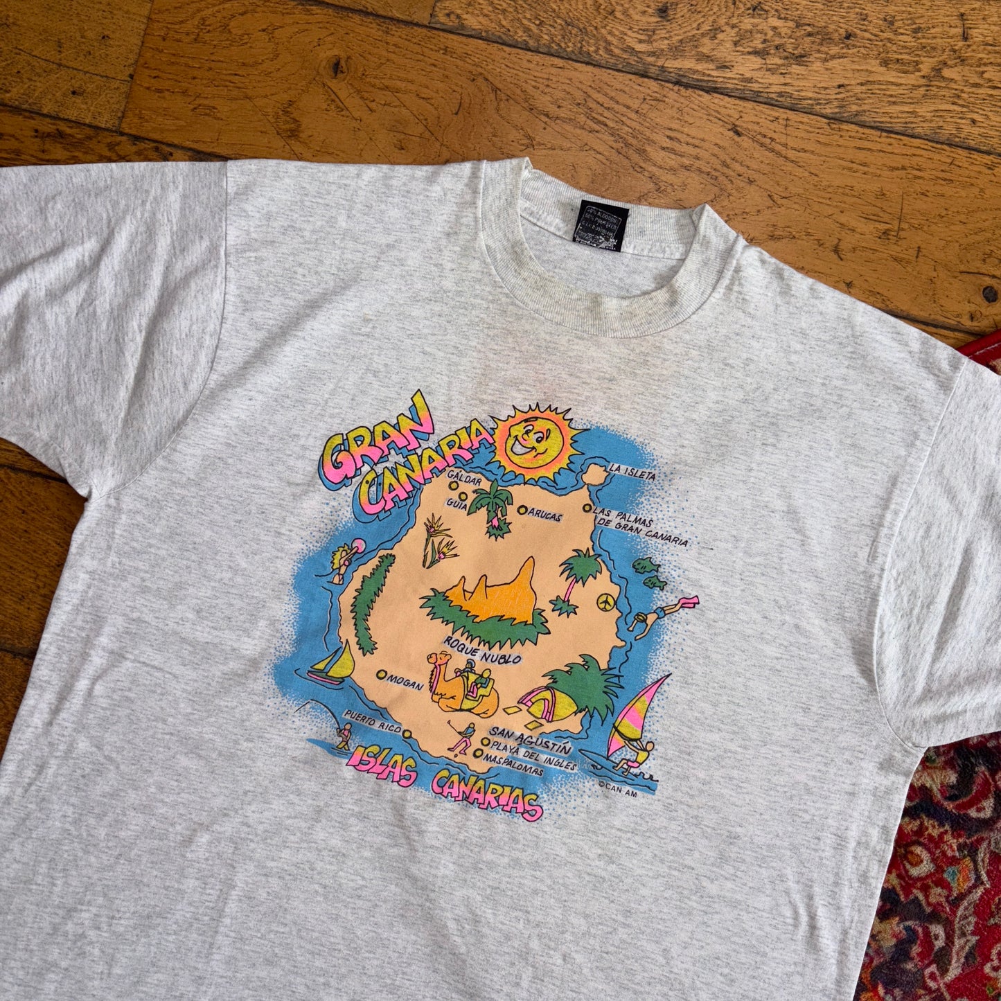 Vintage 90s Gran Canaria Grey Single Stitch Graphic T-Shirt - L