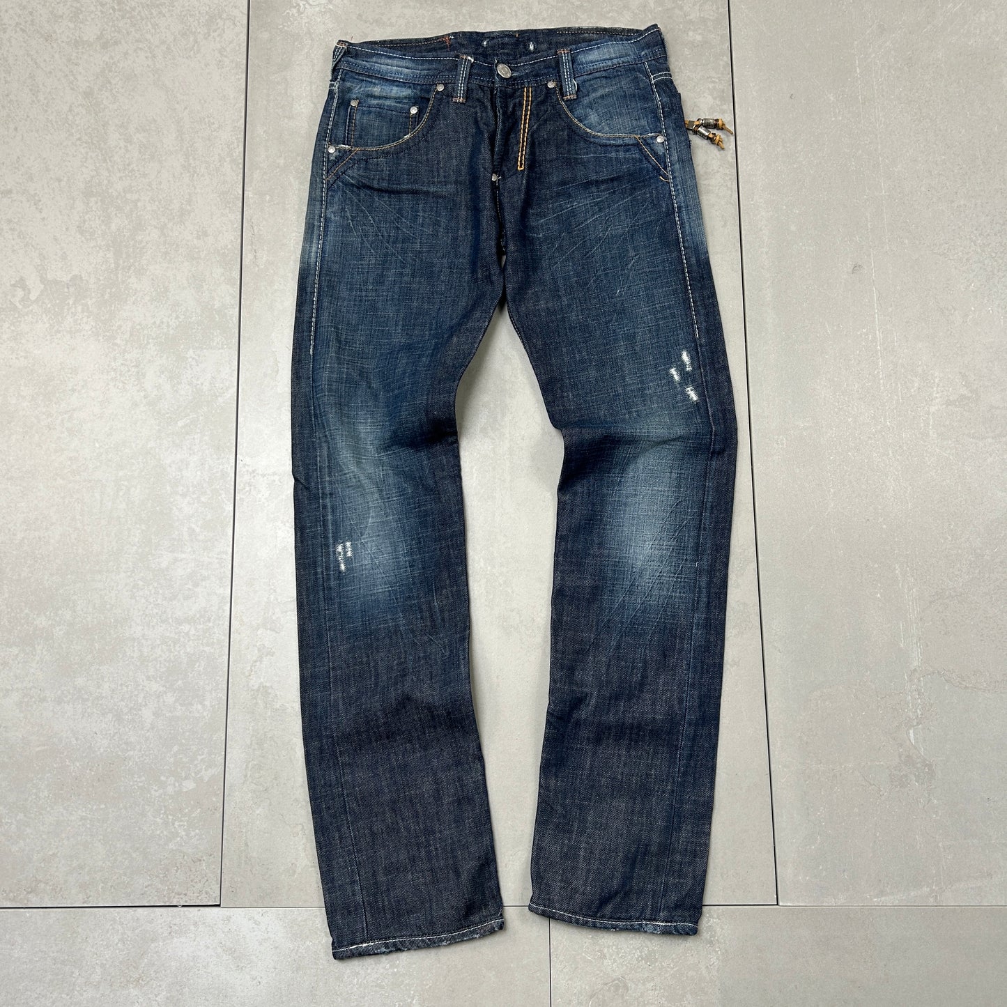 Vintage Embroidered Hip Hop Straight Blue Jeans - 32