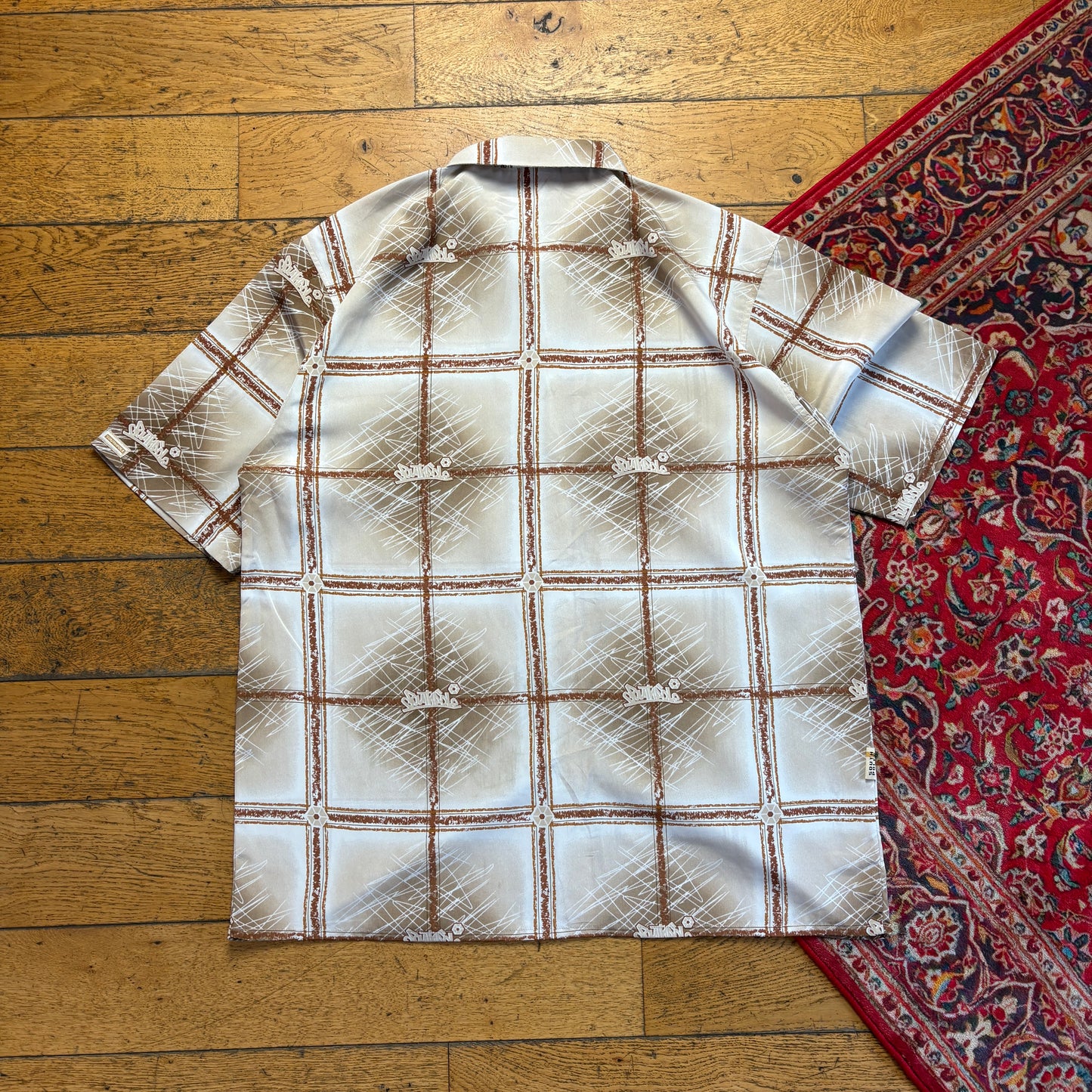 Vintage Southpole Brown Cream Check Hip Hop Short Sleeve Embroidered Shirt - XL
