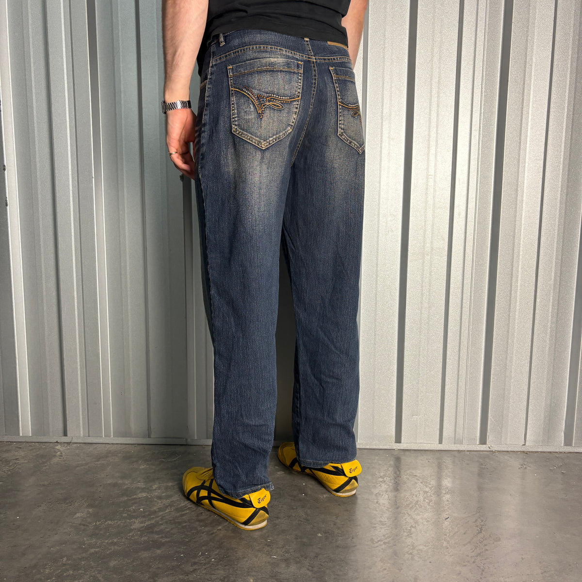Embroidered Blue Japanese Denim Hip Hop Y2K Baggy Jeans - 32S