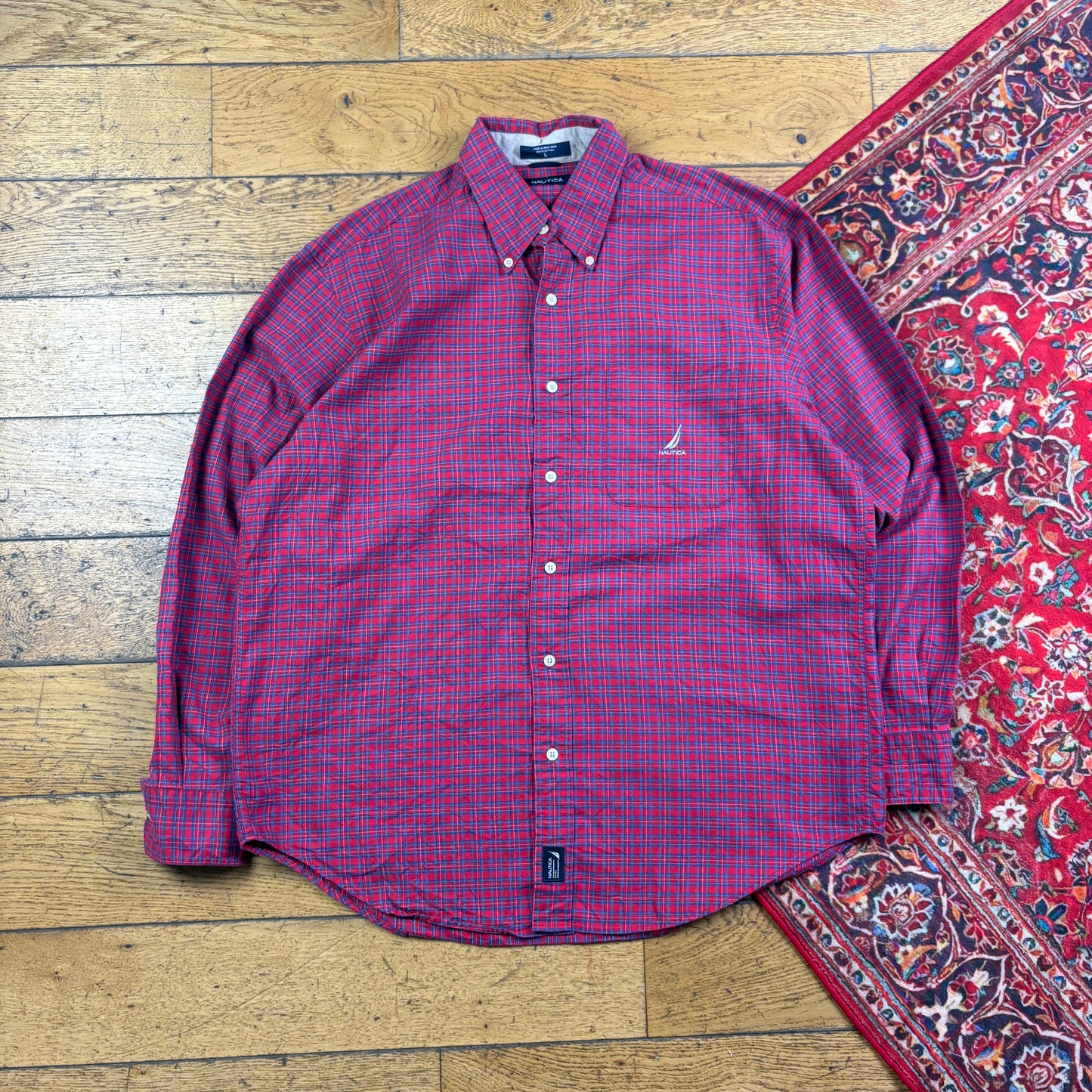 Vintage Nautica Red Check Embroidered Shirt - XL