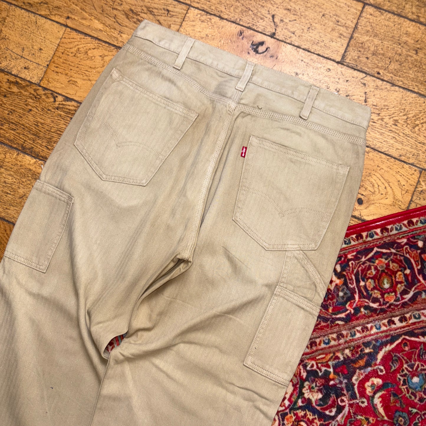 Vintage Levis Brown Cream Carpenter Workwear Baggy Trousers - 36R