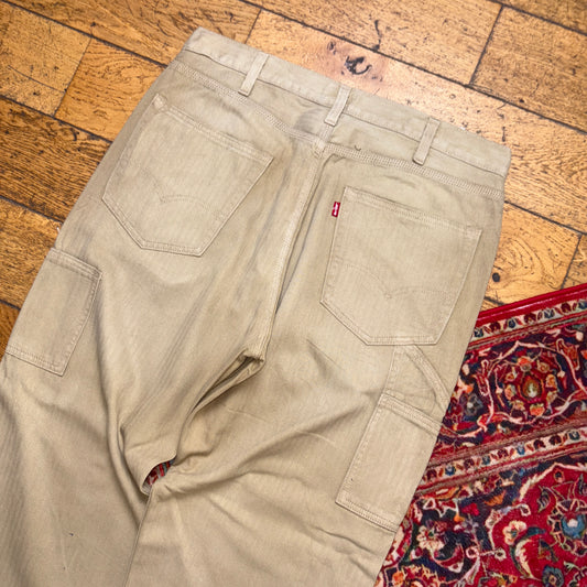 Vintage Levis Brown Cream Carpenter Workwear Baggy Trousers - 36R