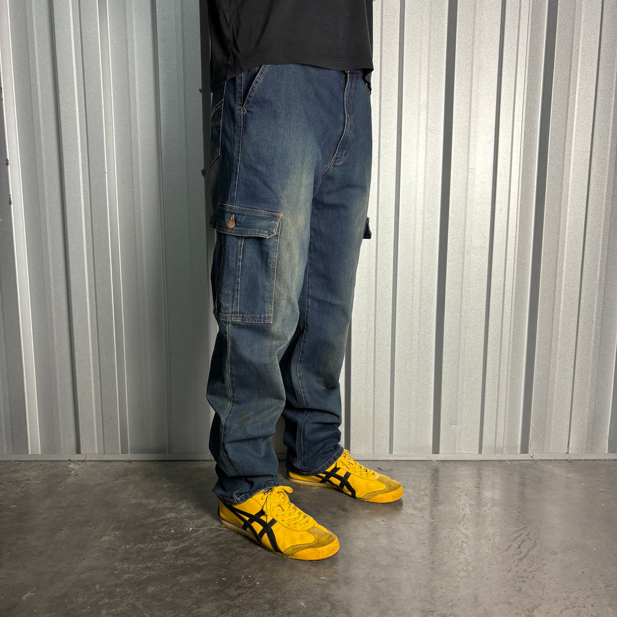 Embroidered Blue Cargo Japanese Denim Hip Hop Y2K Baggy Jeans - 36R