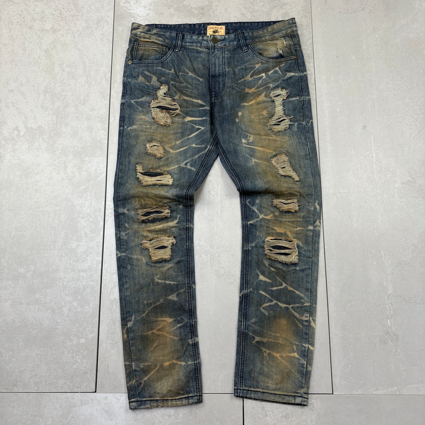 Vintage Distressed Mud Wash Hip Hop Straight Jeans - 38