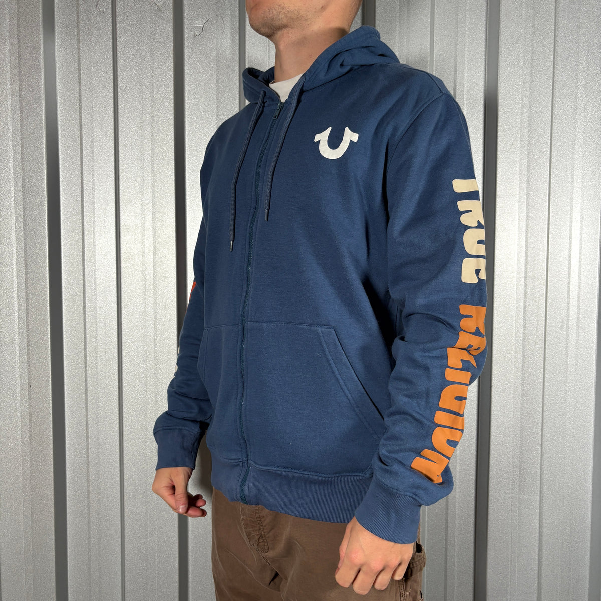 True Religion Blue Puff Print Y2K Hoodie Sweatshirt - M