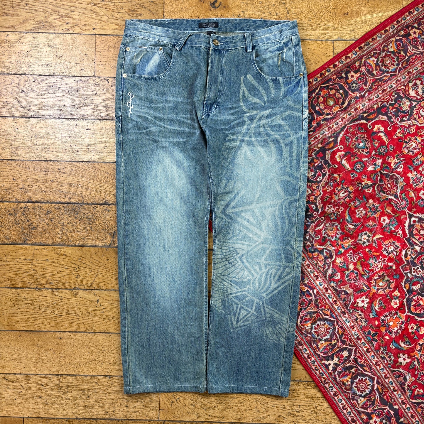 Vintage Sean John Blue Embroidered Y2K Hip Hop Baggy Jeans - 40