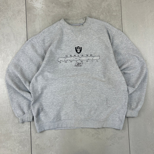 Vintage NFL Raiders Embroidered Grey Reebok Sweatshirt - L