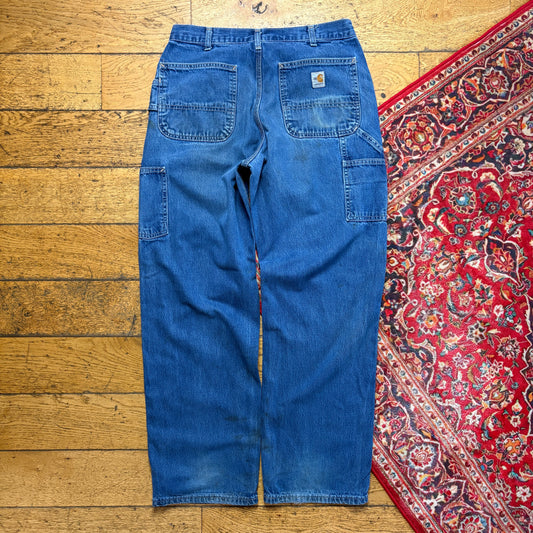 Vintage Carhartt Workwear Carpenter Baggy Blue Jeans - 33R