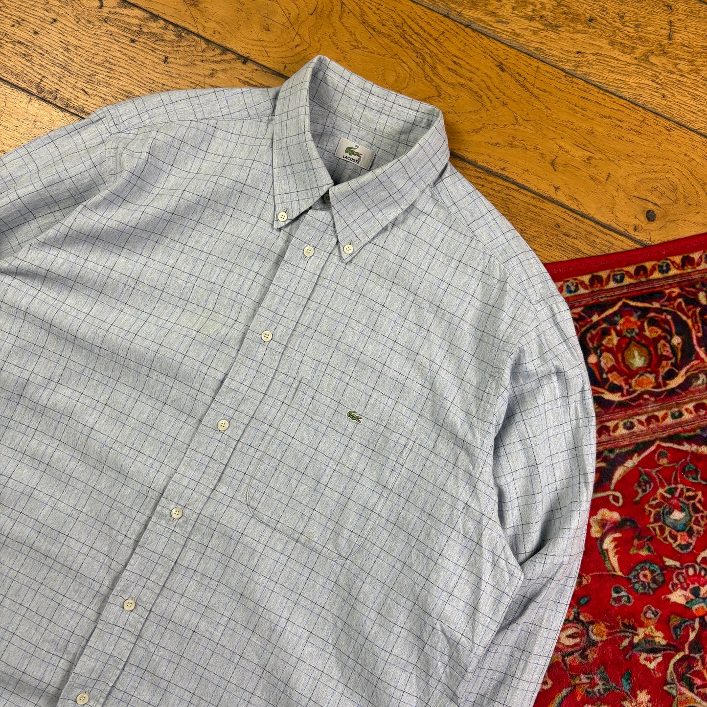 Vintage Lacoste Blue Check Embroidered Shirt - XL