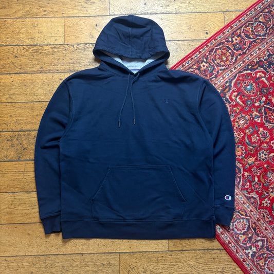 Vintage Champion Navy Hoodie Embroidered Sweatshirt - XL