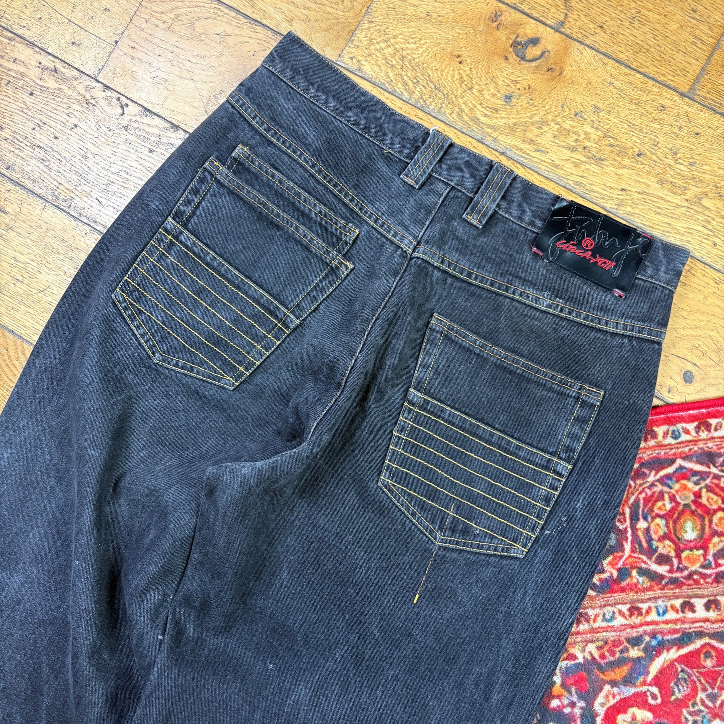 Vintage FUBU Black Embroidered Y2K Hip Hop Baggy Jeans - 34