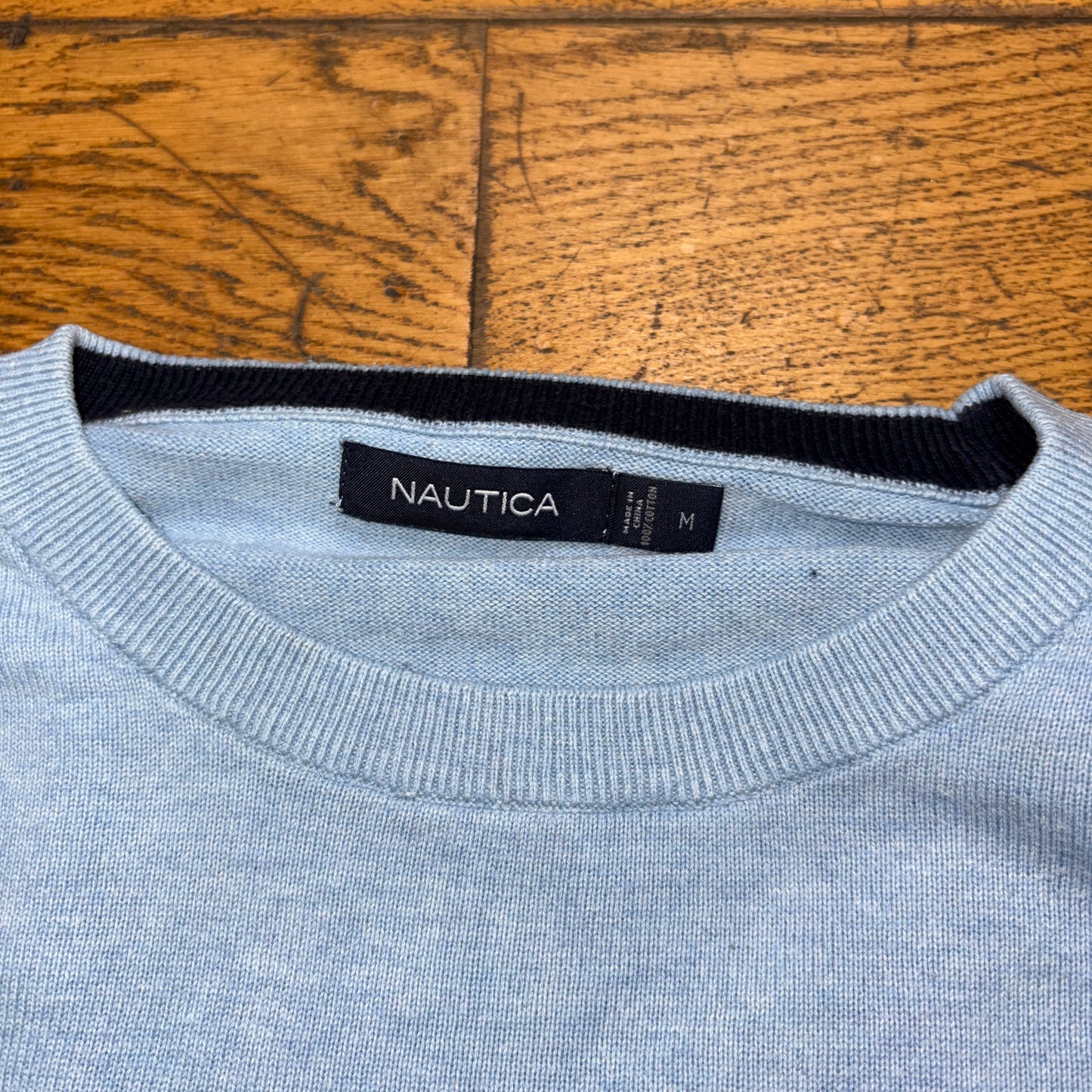 Vintage Nautica Blue Embroidered Knit Jumper - L