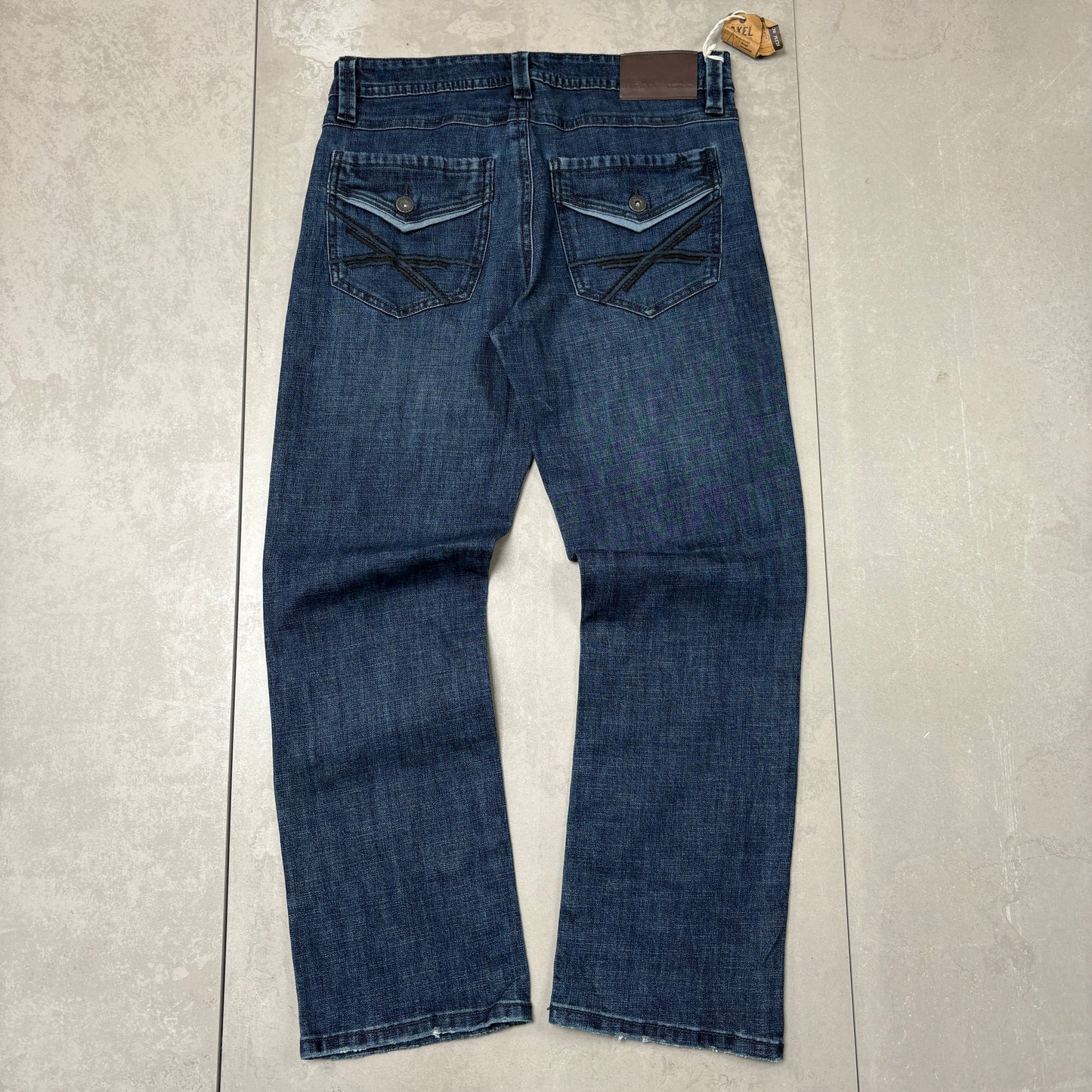 Vintage Axel Embroidered Hip Hop Blue Baggy Jeans - 32