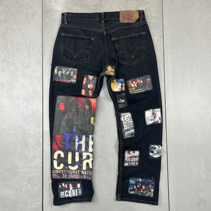 Vintage Levis 501 Patchwork The Cure Black Denim Straight Jeans - 33