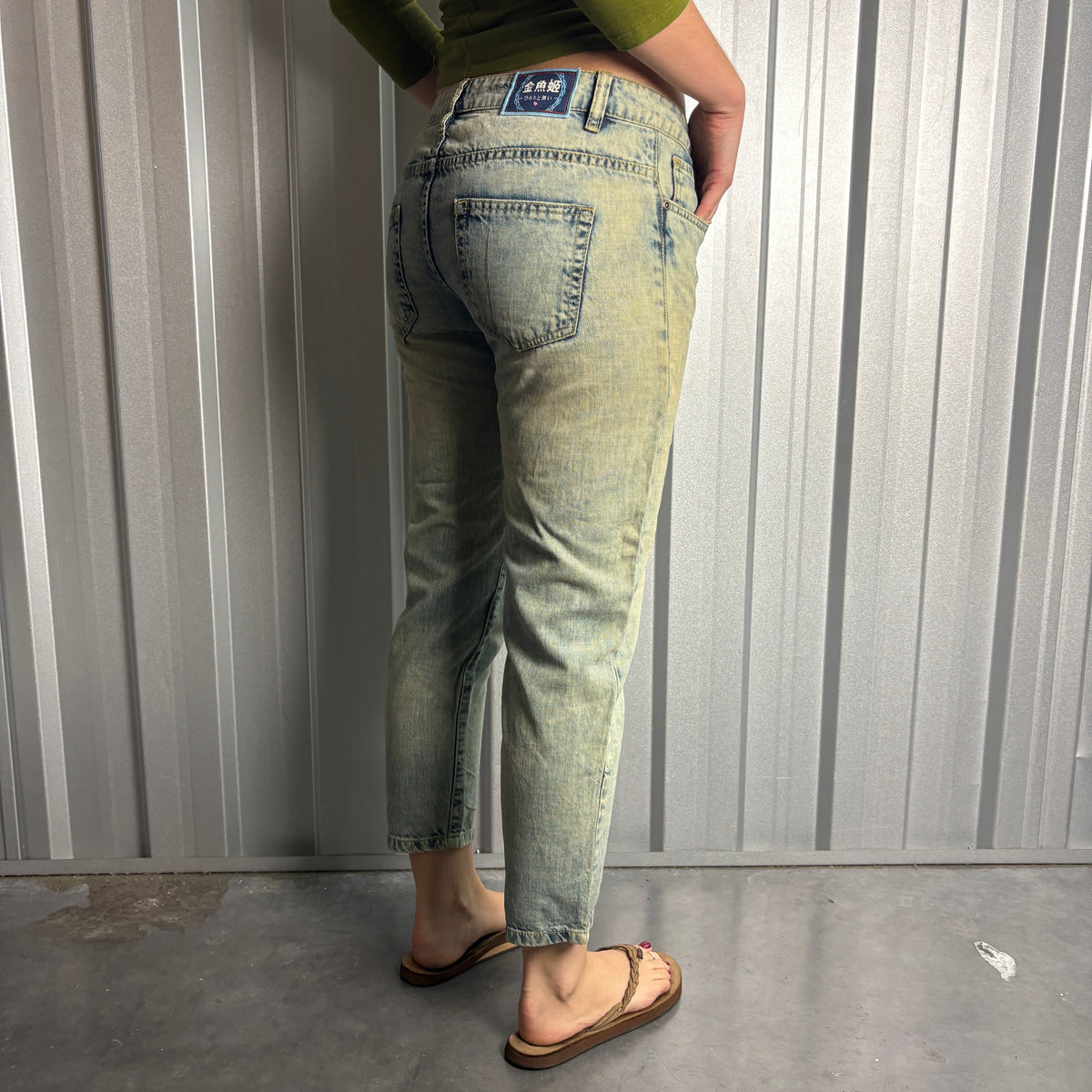 Embroidered Jizo Blue Capri Anime Japanese Denim Hip Hop Y2K Jeans - 32