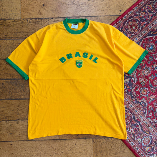 Vintage Brazil Yellow Embroidered Graphic T-Shirt - L