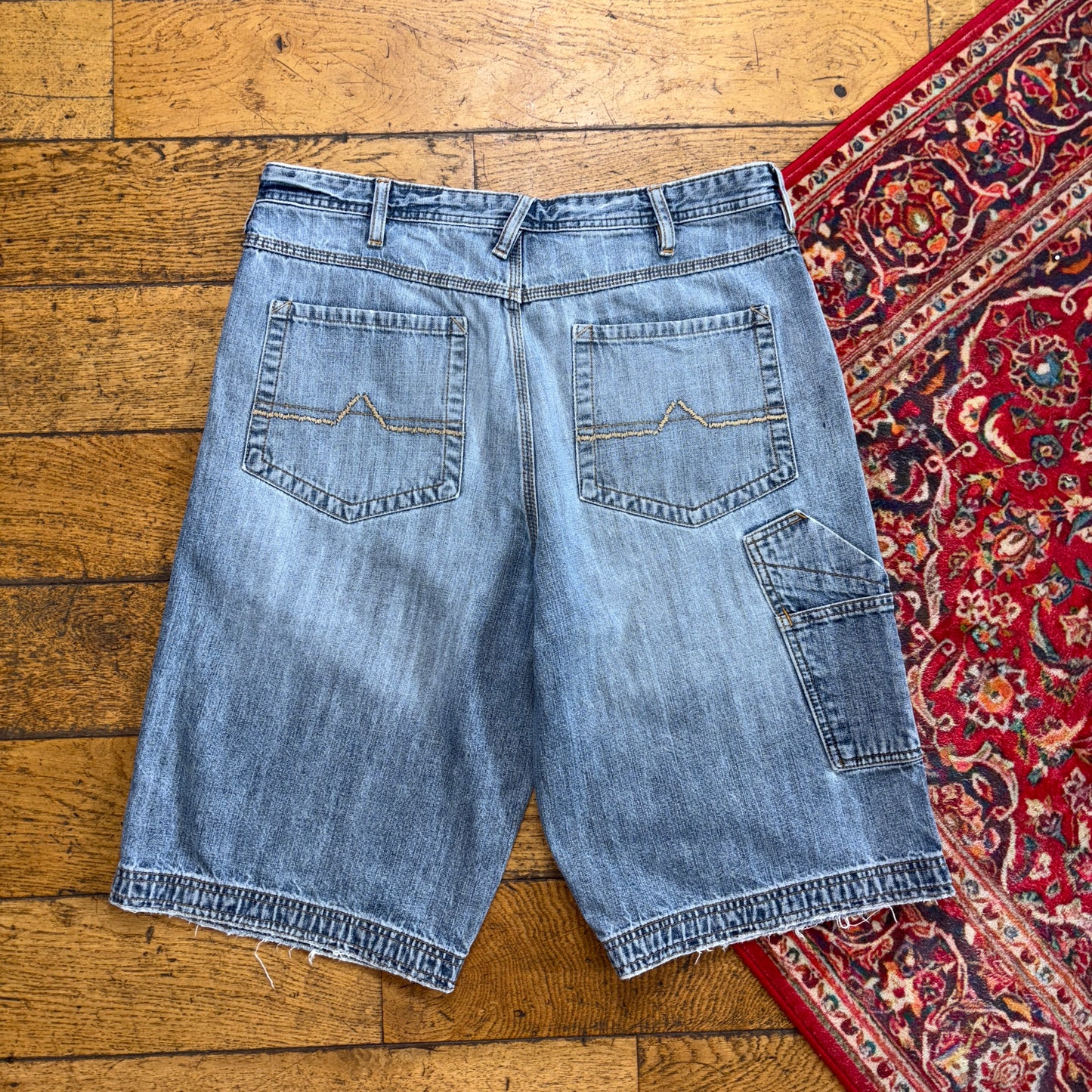 Vintage Urban Up Blue Embroidered Y2K Hip Hop Baggy Shorts Jorts - 34