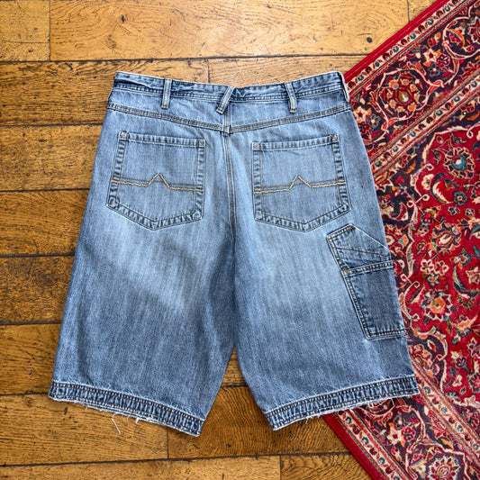Vintage Urban Up Blue Embroidered Y2K Hip Hop Baggy Shorts Jorts - 34