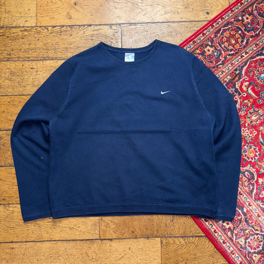 Vintage Nike Swoosh Y2K Navy Womens Embroidered Sweatshirt - XL