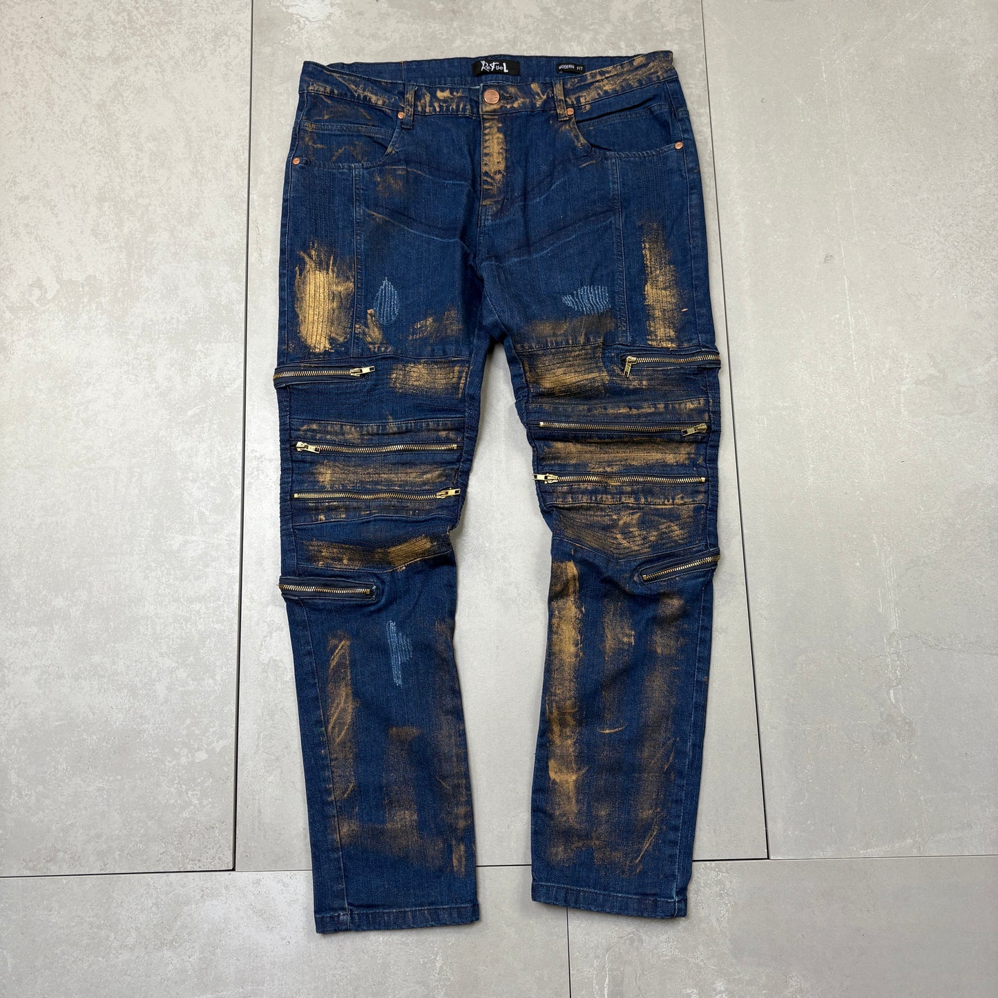 Vintage Blue Skinny Moto Hip Hop Baggy Jeans - 39