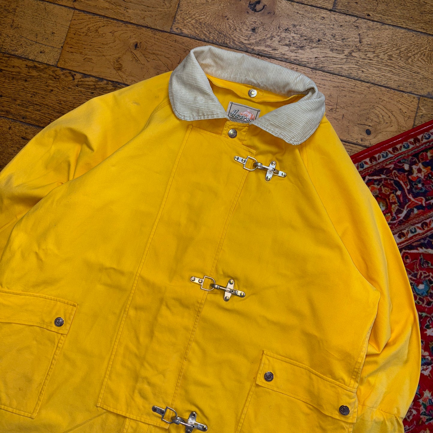 Vintage Harvey Yellow Fireman Clasp Trench Coat Jacket - XL