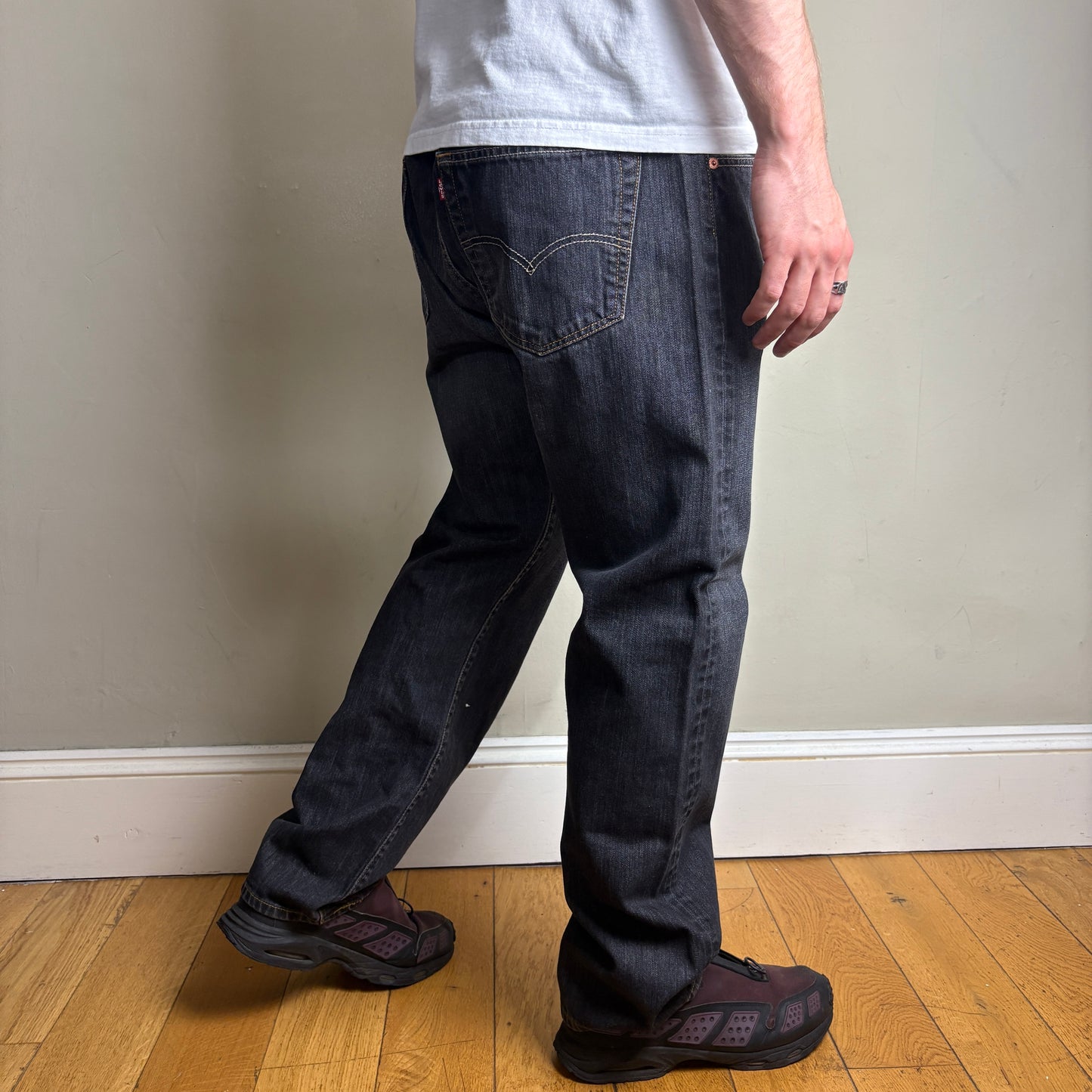 Vintage Levis 501 Straight Washed Black Denim Jeans - 38R