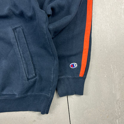 Vintage Champion Embroidered Navy Orange Zip Sweatshirt - M