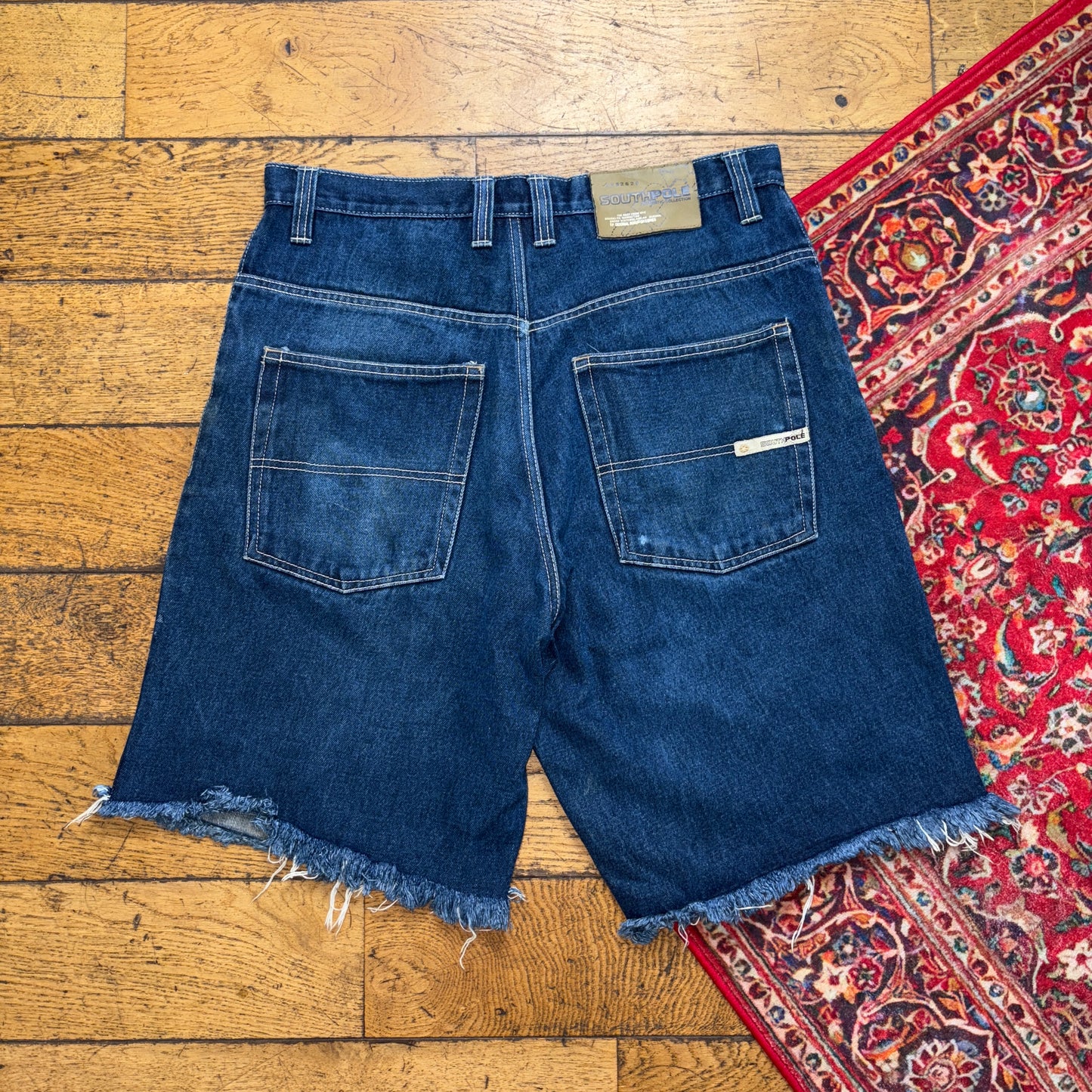 Vintage Southpole Blue Embroidered Y2K Hip Hop Baggy Jeans Shorts Jorts - 35