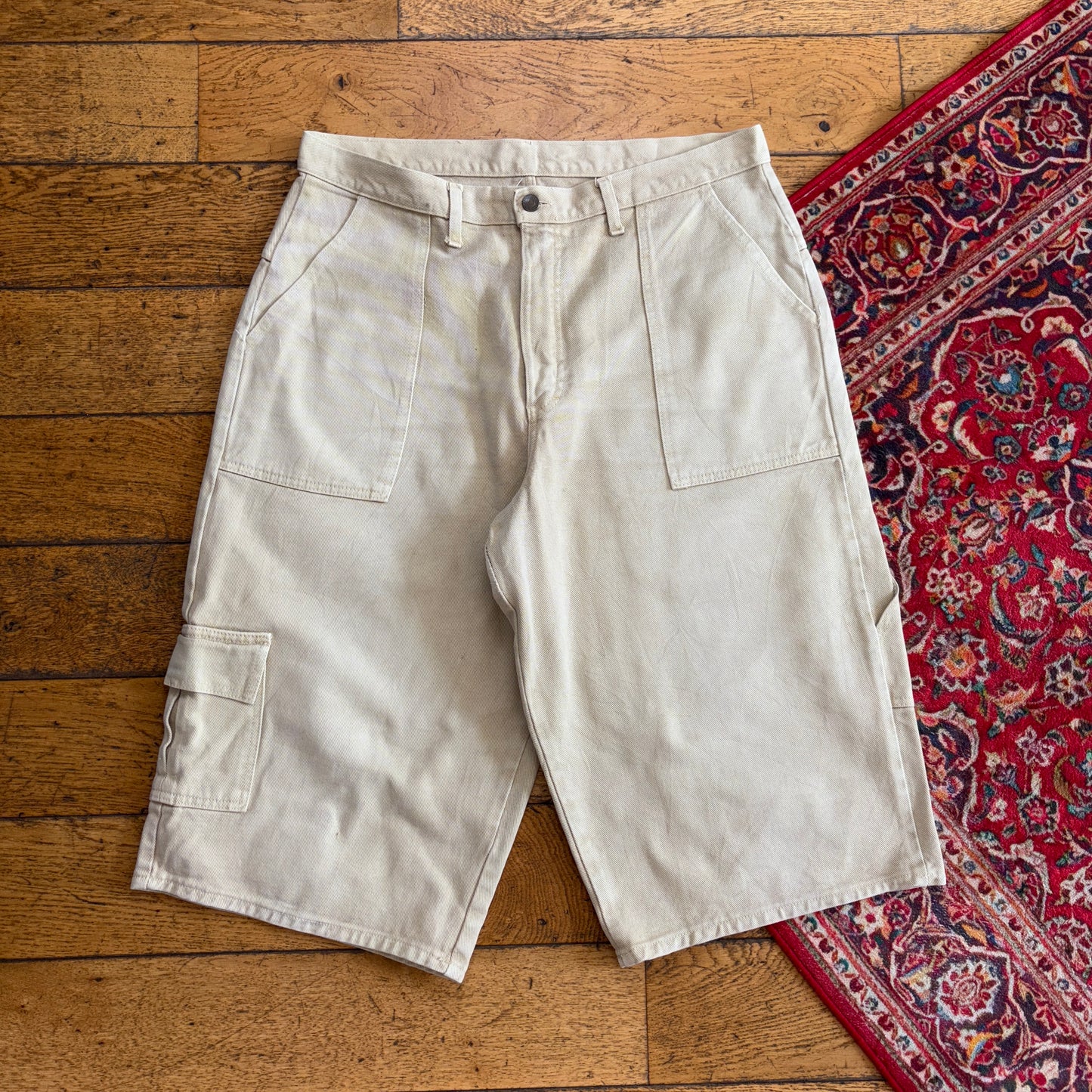 Vintage Carpenter Y2K Cream Hip Hop Baggy Shorts Jorts - 38